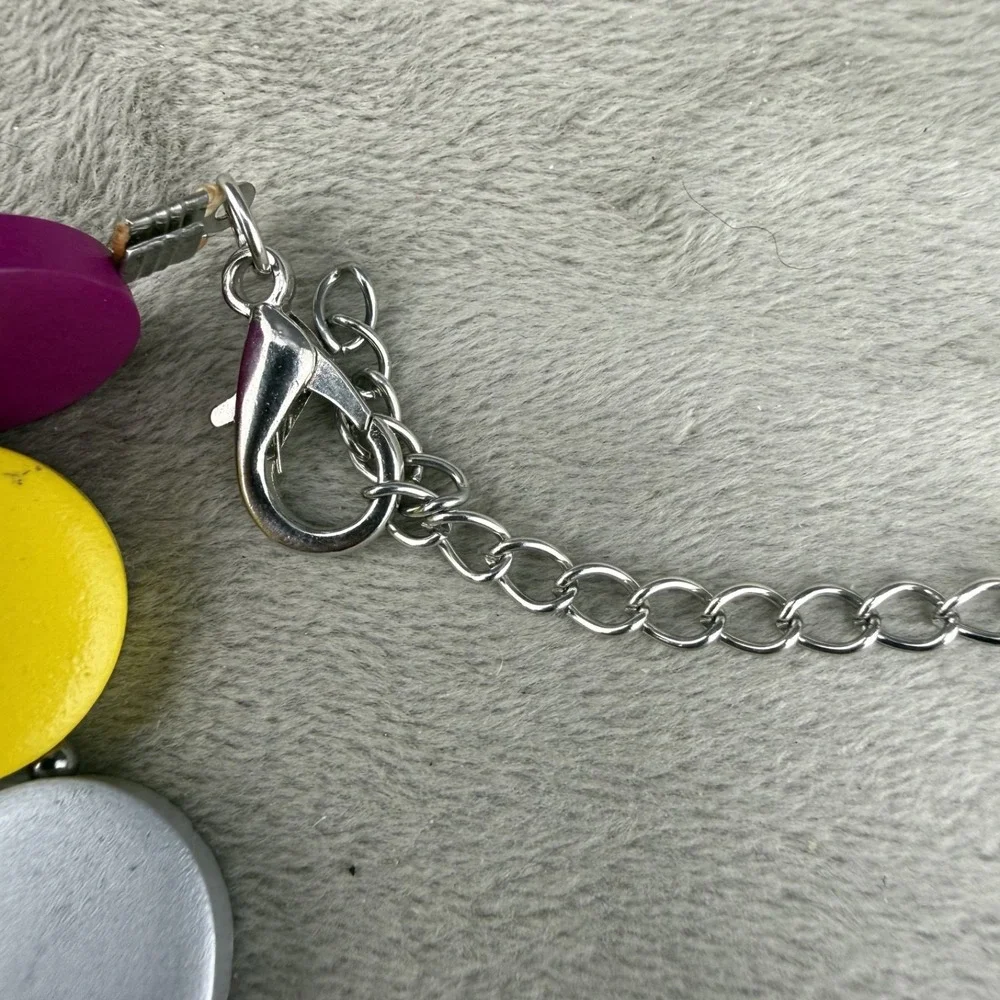 Statement Necklace Layered Painted Wood Disc Bright Summer Party 18" - Picture 3 of 10